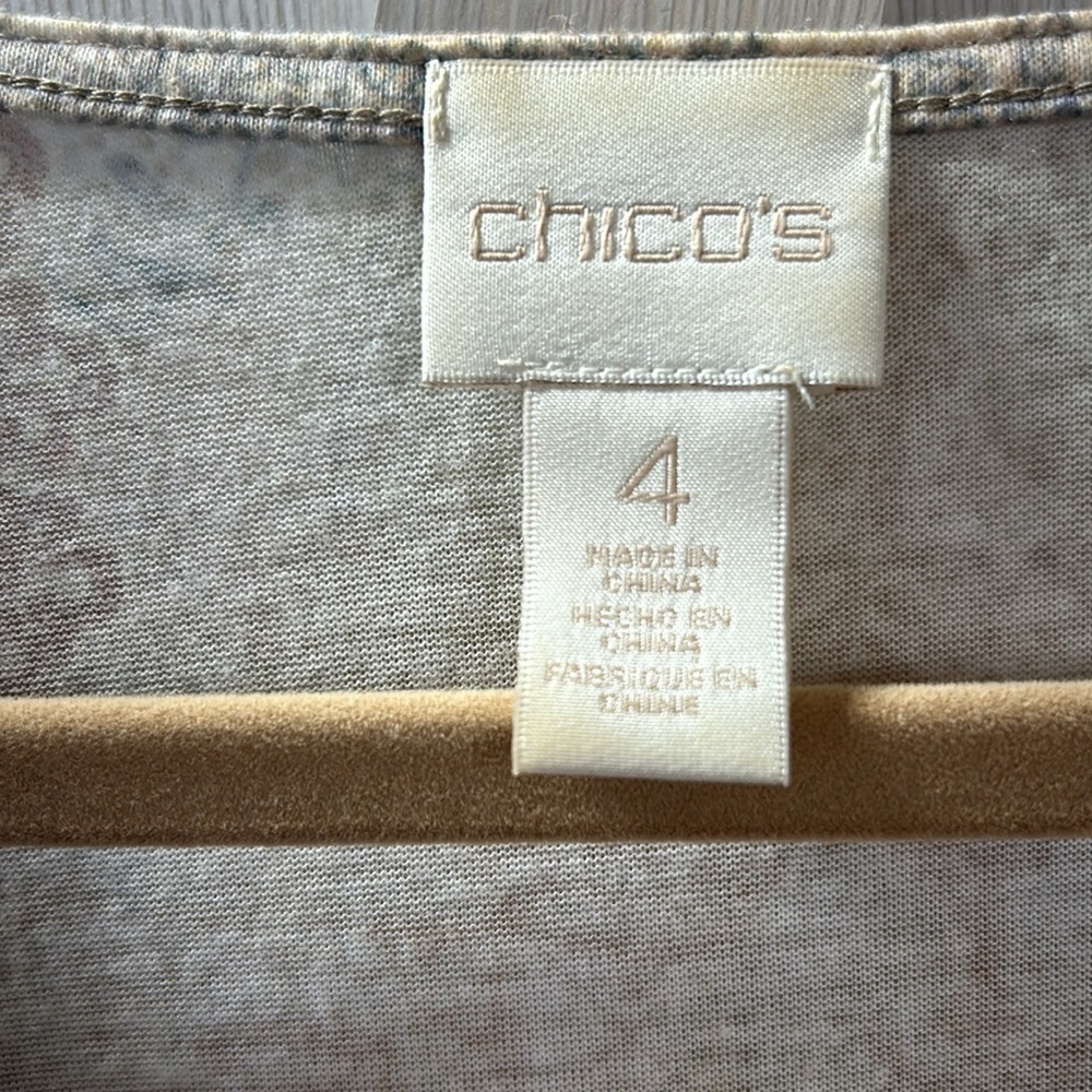 Chico's Zenergy Tan/Blue 3/4 Sleeve T Size 4 - Picture 4 of 5